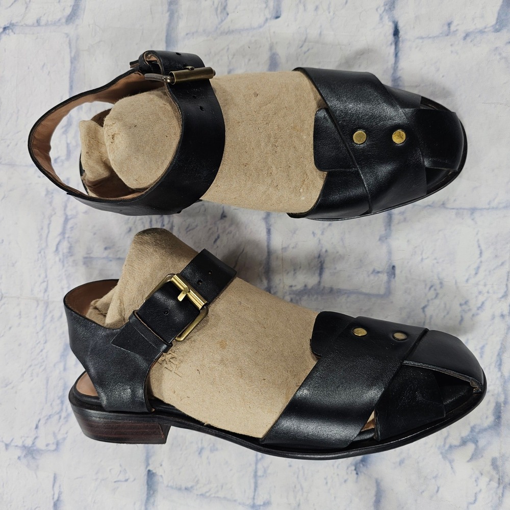 Madewell Ira Slingback Sandals Women 5.5 Black Leather Studded Buckle Strap Low